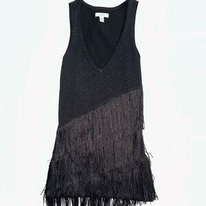 Beyoncé cowgirl Cache Small stretch sparkle black fringe top